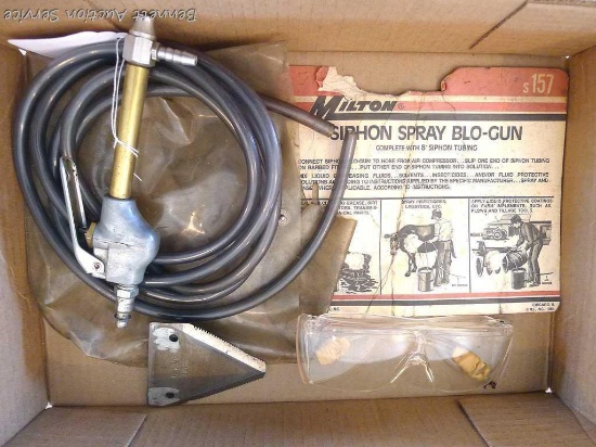 Milton siphon spray blo-gun and safety glasses.