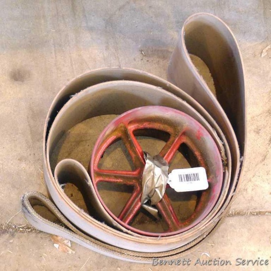 International Farmall A cast pulley, 8" diameter x 6" w, and belting.