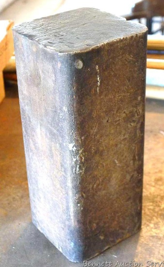 Solid steel block anvil is 4" x 4" x 9".