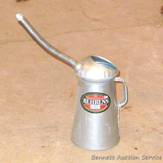 New Behrens 4 quart galvanized can with flexible pour spout. Stands approx. 12" without spout.