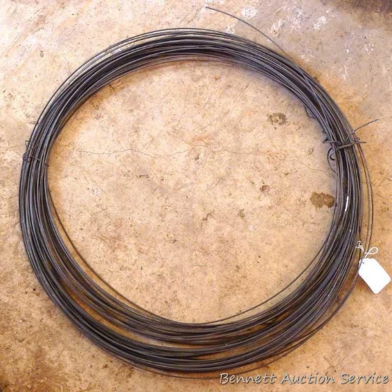 Coil of electric fence wire is 2 ft. across. Looks like 12 gauge to us.