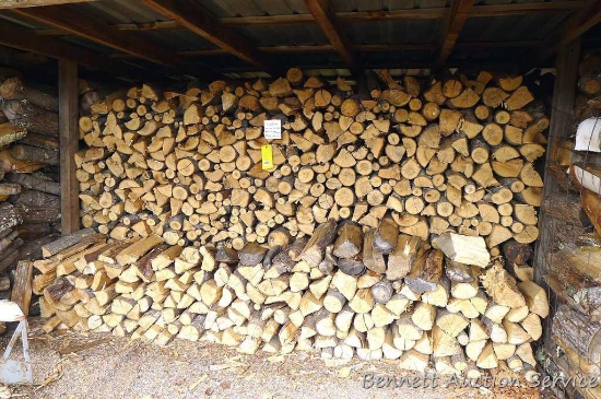 Approx. 7 face cords of three year old firewood. Approx. 99% hardwood. Cut in winter.