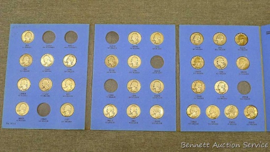 30) Washington silver quarters in a book. Assorted from 1932 to 1945; 1938-S and 1940-D verified,