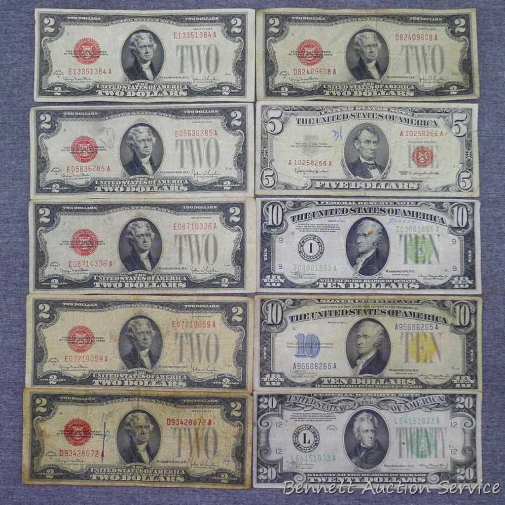 Free Shipping Series of 1928 $2.00 Red Seal & Series of 1934 $5.00 Blue Seal.. 