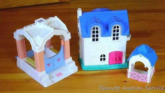 Fisher Price doll house and stable; Playskool stable. Doll house is 10" x 12" x 14" high and opens