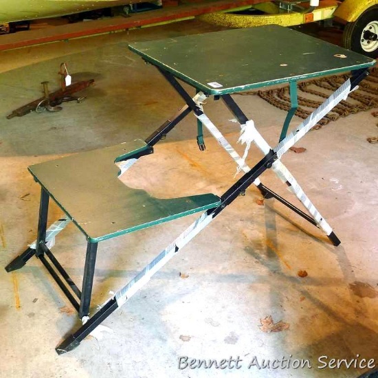 Metal framed shooting bench is 24" x 48" x 32" tall with a 24" x 28" platform. Very sturdy bench