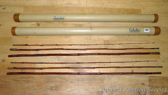 2 Cabela's fishing rod tubes are 50"; and two 3 piece cane poles with brass connectors are approx.
