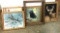 Picture Frames/Wildlife Pictures: 6 frames total (4 oak and 2 pine), some with wildlife pictures.