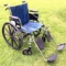 Wheelchair: Invacare Wheelchair with removeable leg rests. Arm pads are worn but the wheelchair is