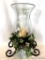 Hurricane Candle: Glass and wrought iron candle centerpiece. Overall height 18.75