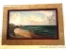 Oil Painting: Ocean beach scene, oil painting on canvas, unable to find artist signature. Old. The