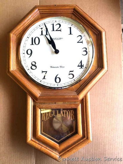 Regulator Clock: Sterling & Noble Regulator battery operated clock with Westminster chime. Bubble
