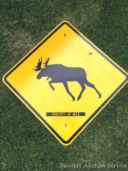 Moose crossing reflective road sign: 23 3/4" square. Real Canadian road sign, obtained from Highway