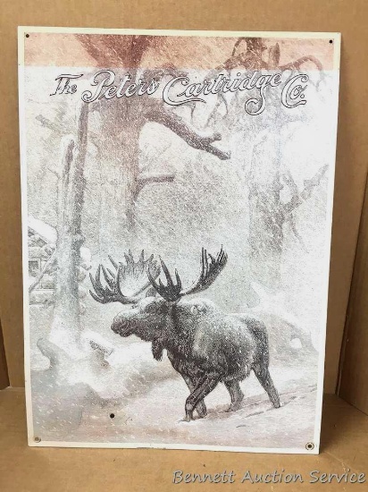 Metal sign: The Peters Cartridge Co. Advertising, Metal with raised moose image in the snow. Great