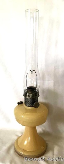Pedestal Kerosene Lamp: Antique pedestal kerosene lamp, creamy-opaque color. Model 160 Coleman