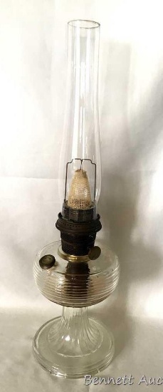 Pedestal Kerosene Lamp: Antique. Aladdin Model B Nu-Type burner. Chimney has set-and-turn glass,