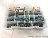 Plastic Stow-Away Caddy: Plano brand, 15 -compartment with assorted wood screws, missing one plastic
