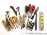 Hand Tools: Miscellaneous wood-working tools including a couple wood-handled corner scraper tools by