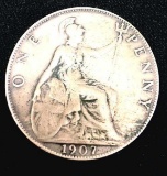 Copper Coin: 1907 Great Britian Copper Penny, 1-7/32