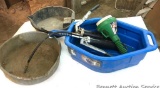 Oil Change Kit: 3 oil pans, one deep drain pan with a capped pour spout, funnel and 2 grease guns