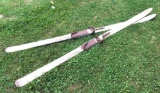 Old Wood Skis: Wood skis with original leather straps still intact. Long enough for a Norwegian at