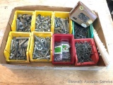 Screw Bins, Nuts, Bolts, Screws and Mounting Brackets: 8 bins with various screws, nuts and bolts.