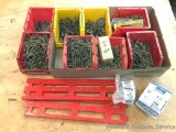 Screw Bins, Screws and Mounting Brackets: 8 screw bins with assorted screws. Largest bins measure