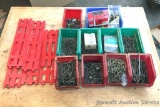 Screw Bins, Screws and Mounting Brackets: 10 screw bins with assorted screws. Largest bin measures