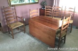 Dining Room Table & Chairs: Antique Cherry drop-leaf table beautifully refinished along with 6