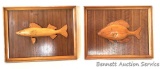 Carved Fish: Set of 2 hand carved fish, each frame 15