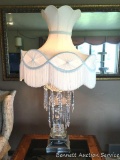 Leaded Crystal Lamp: Fringed lamp shade, on with beautiful crystal bowls and 22 hanging 10