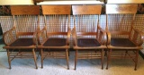 Set of 4 Chairs: Antique Oak, press-back chairs with bent-wood arms, turned front spindles and ball