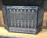 Fireplace Screen: Heavy Cast Iron 3-panel, hinged fireplace screen. Black with silver. 54