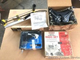 Miscellaneous Lot: Miter Box, Small Parts Miter Jig. Miter Cut-N-Clamp set of 8. DegreeExcell Air