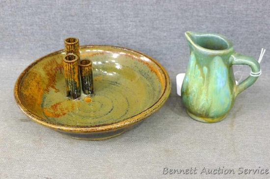 Neat pottery dish is marked 'M. Lenihan' and measures 6-1/4" diameter. Also includes 3-1/2" tall