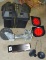 Marine battery case; fold down wheel for trailer tongue; two LED trailer lights; outboard motor