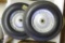 Two hard rubber tires for hand cart or other, measures 10