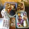 Nice assortment of craft items incl. wooden spools of thread, ribbon, eyes, leather fringe and more.