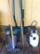 Backsaver snow shovel, edger, rake, flat bottom shovel and another shovel.