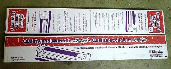Two NIB Dimplex Electric baseboard heaters each measure 48" and are 1000W, 240V. Boxes are still