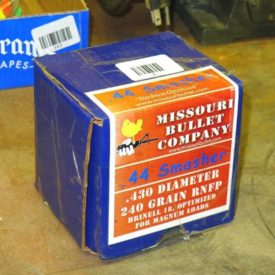 .430 diameter 240 grain RNFP bullets for .44 reloads by Missouri Bullet Company. Box is nearly full.