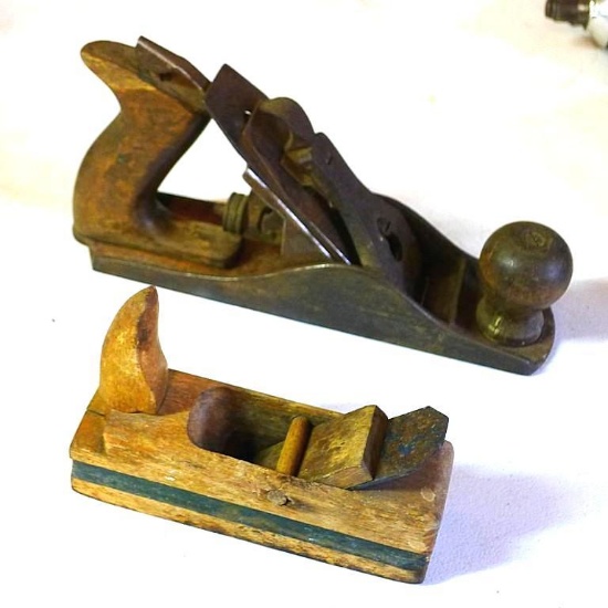 9" hand plane is ready for restoration; wooden block plane is 5-1/2" long and cute as a button.