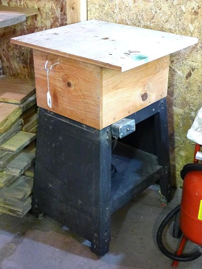 Well built router table on an all steel adjustable height floor stand. Table is approx. 25" x 22".