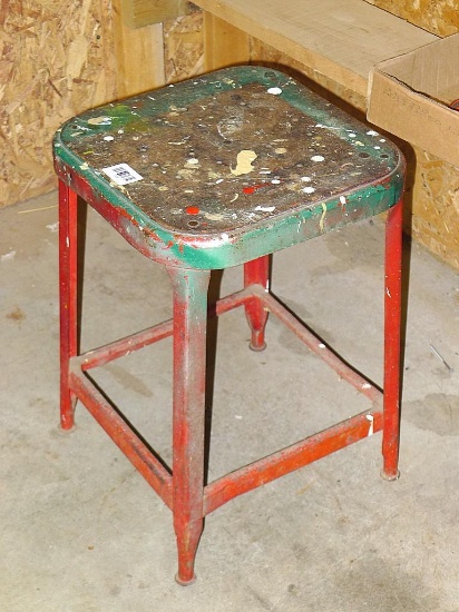 Metal stool, approx. 13" x 13" x 20" high.