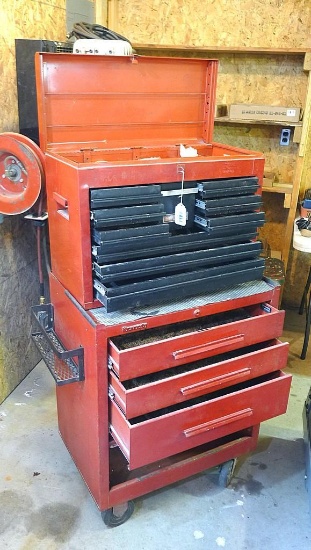Craftsman top tool cabinet on a Kennedy bottom rolling tool box. Assembly is 4'6" tall x 2'8" wide x