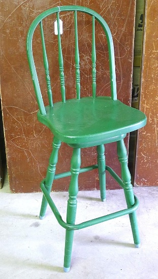Lovely green swivel bar stool with back. Approx. 16-1/2" w x 16-1/2" d x 46" h. Matches lot 785.