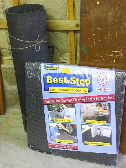 Rubber matting, 36" w; Best Step anti fatigue flooring, four 2' x 2' interlocking mats, NIP.