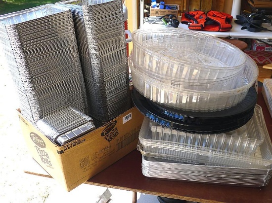 Large assortment of foil trays, cheese or vegetable tray, foil sheet and more.