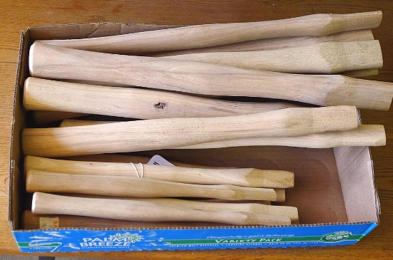 Assorted wooden handles for hammers and more. Longest handle is 18".