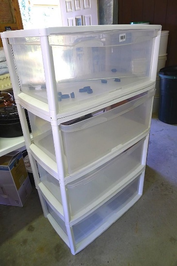 Four drawer stackable storage unit. Overall approx. 31"w x 18" d x 53-1/2" h.